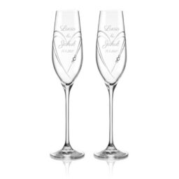 Dva Hearts svadobné poháre na šampanské - vrátane gravírovania písmom Parisienne
