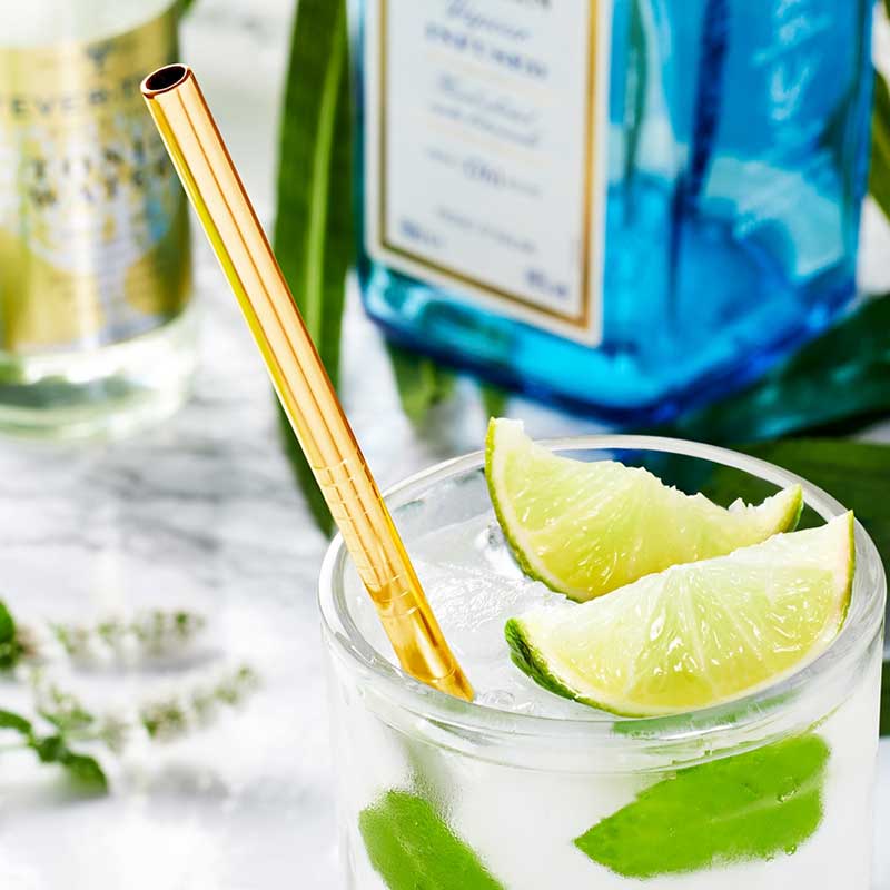 10 dlhých oceľových slamiek v zlatom prevedení + čistiaca kefka