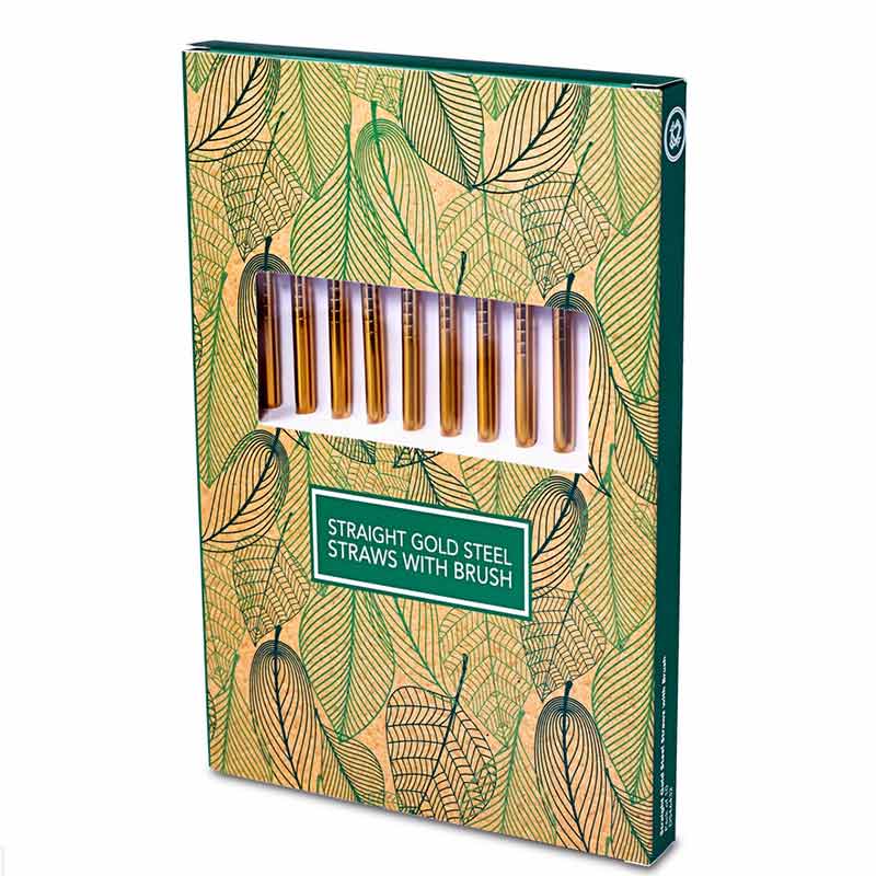 10 dlhých oceľových slamiek v zlatom prevedení + čistiaca kefka